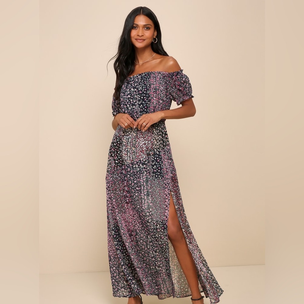 Lulu's Floral Maxi Dress - Navy